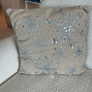 Pier 1 Tan Pillow with Silver Snowflakes